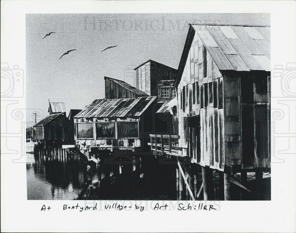 1986 Press Photo &quot;At Boatyard Village&quot; by Art Schiller. - Historic Images