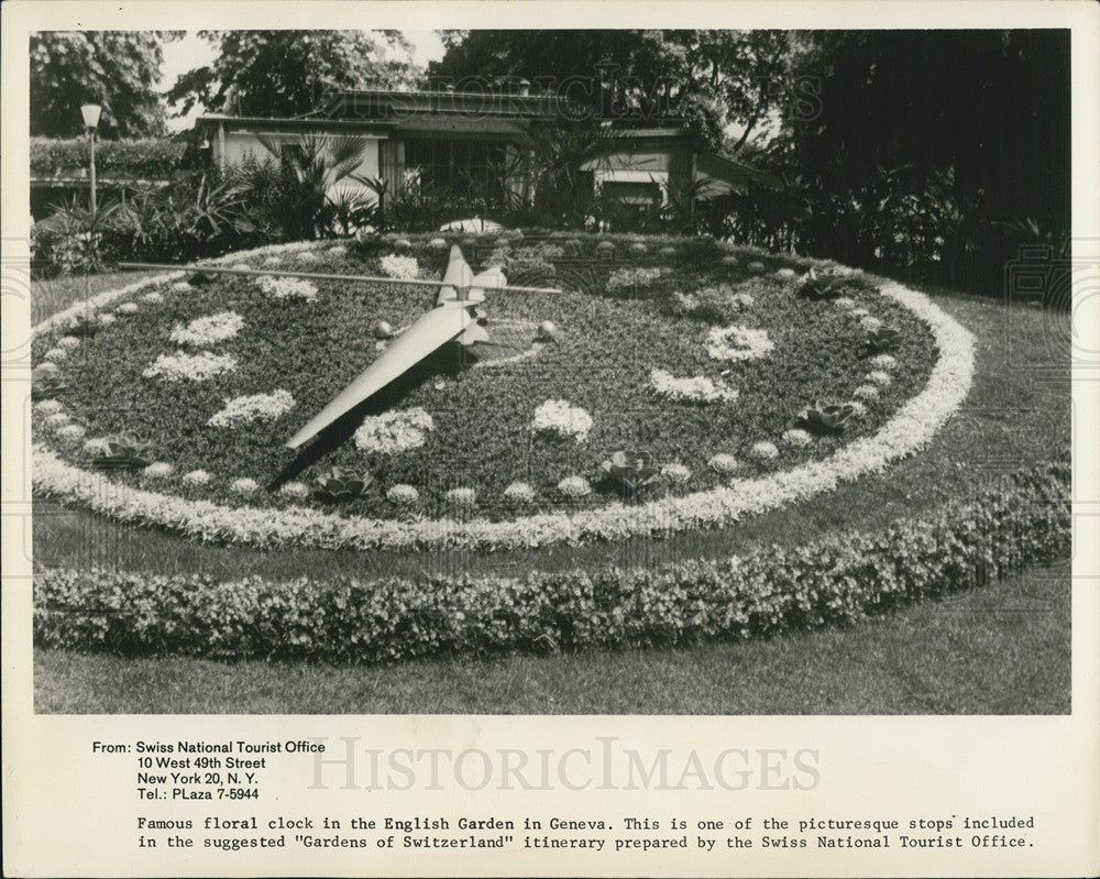 1963 Press Photo Switzerland Floral Clock English Garden Geneva - Historic Images