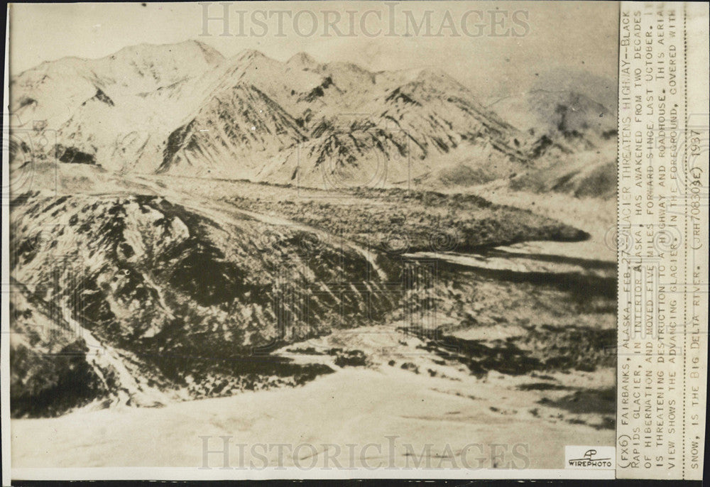 1937 Press Photo Black Rapids Glacier interior Alaska moved five miles - Historic Images