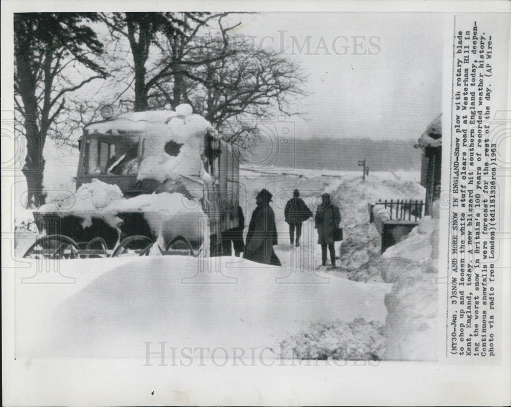 1963 Press Photo snow plow rotary blade Westerham Hill Kent England blizzard - Historic Images