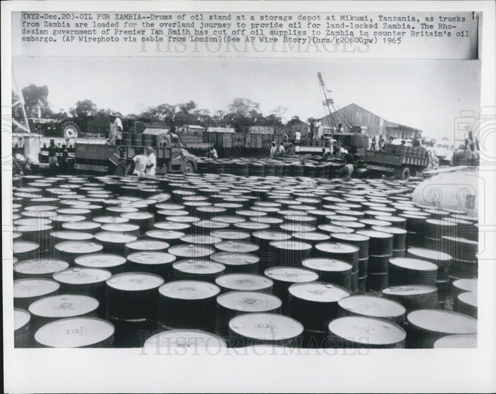 1965 Press Photo Drums of Oils stand at a storage Depot at Mikumi, Tanzania - Historic Images