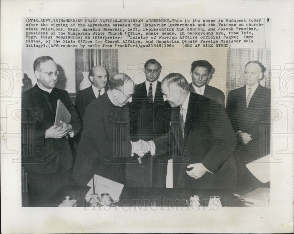 1964 Press Photo Vatican -Hungarian deal Msgr Agostin Casarali &amp; Joseph Pranther - Historic Images