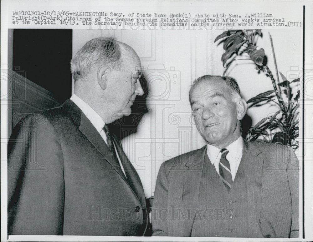 1965 Press Photo J William Fulbright &amp; Dean Rush - Historic Images