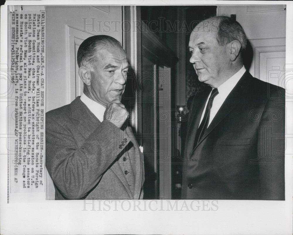 1965 Press Photo Dean Rusk &amp; William Fulbright - Historic Images