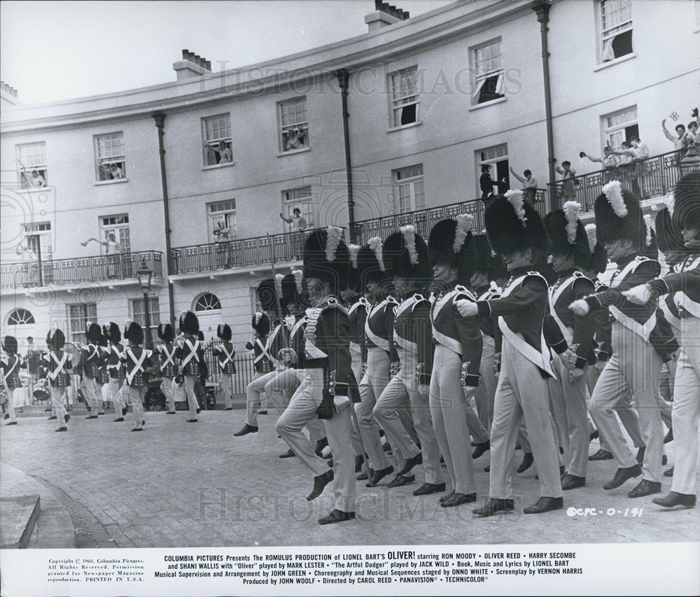 1968 Press Photo &quot;Oliver&quot; Scene Soldiers Dance In Street COPY - Historic Images