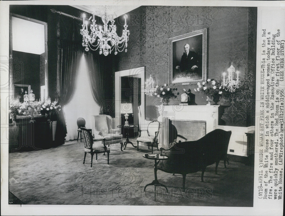 1956 Press Photo The Red Room of the White House - Historic Images