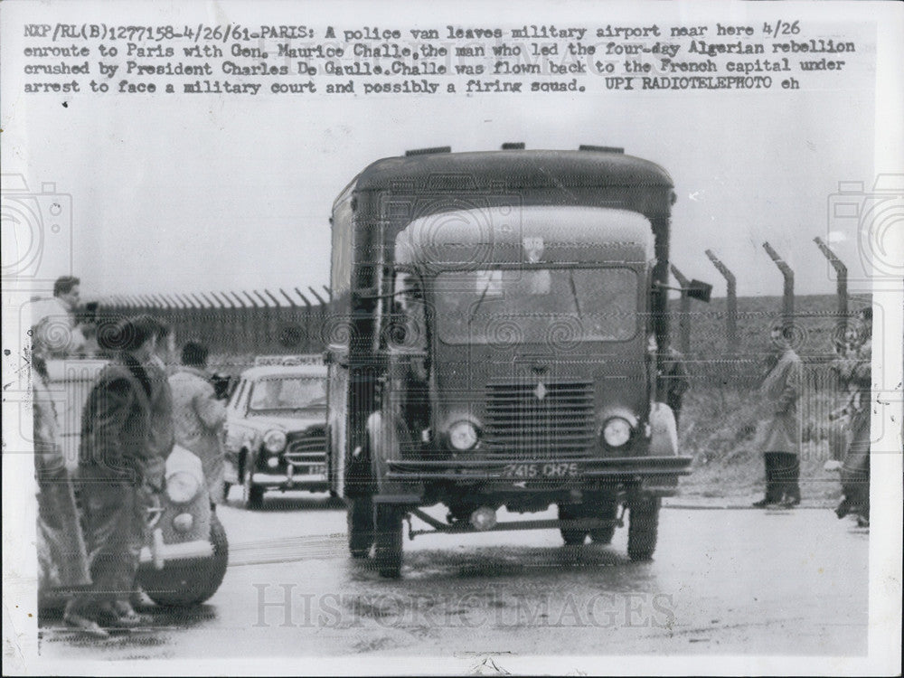 1961 Press Photo Police van near Paris,Fr containing Gen Maurice Challe,rebel - Historic Images