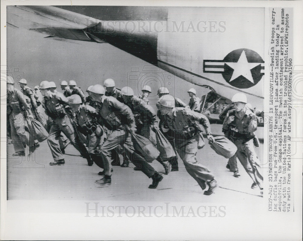 1960 Press Photo Swedish troops arriving at Leopoldville,Congo capital - Historic Images