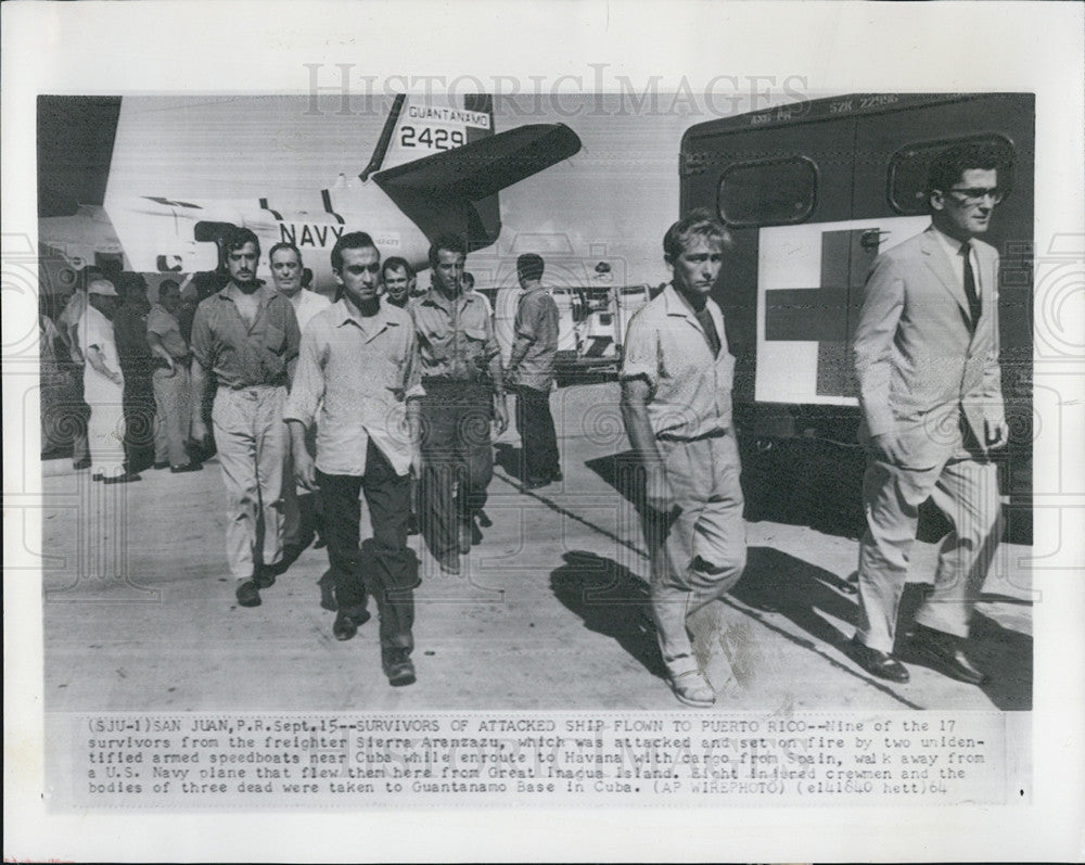 1964 Press Photo Survivors of freighter attacked near Cuba in Puerto Rico - Historic Images