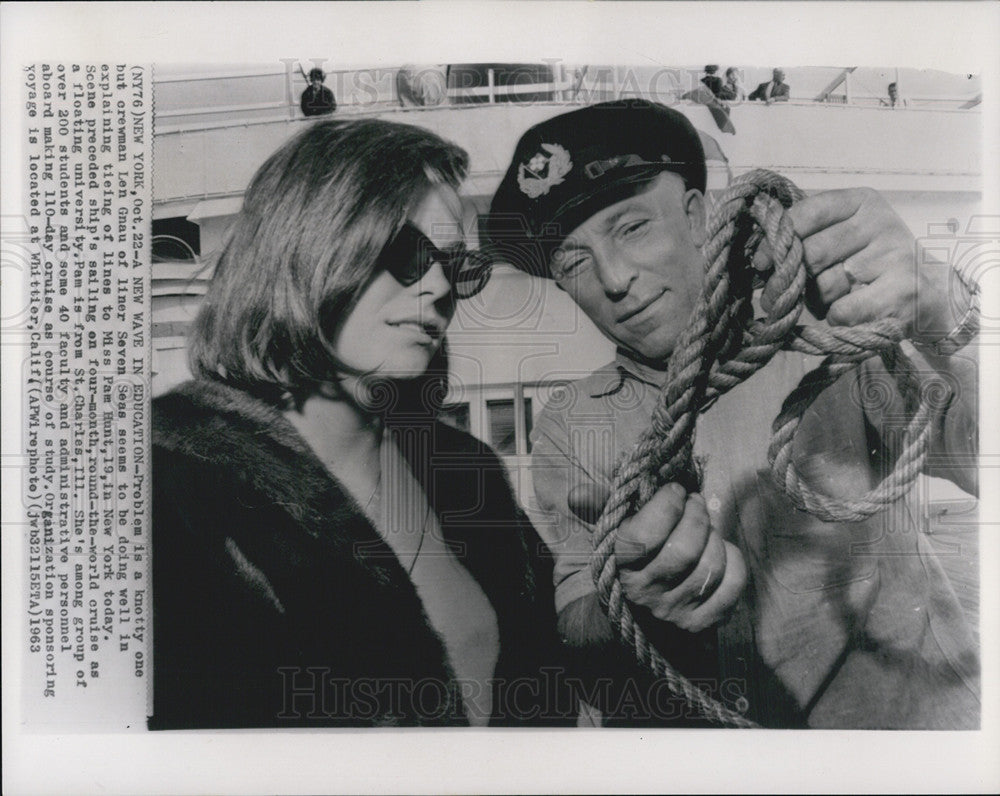 1963 Press Photo Crewman Len Gnau Seven Seas,  Miss Pam Hunt - Historic Images