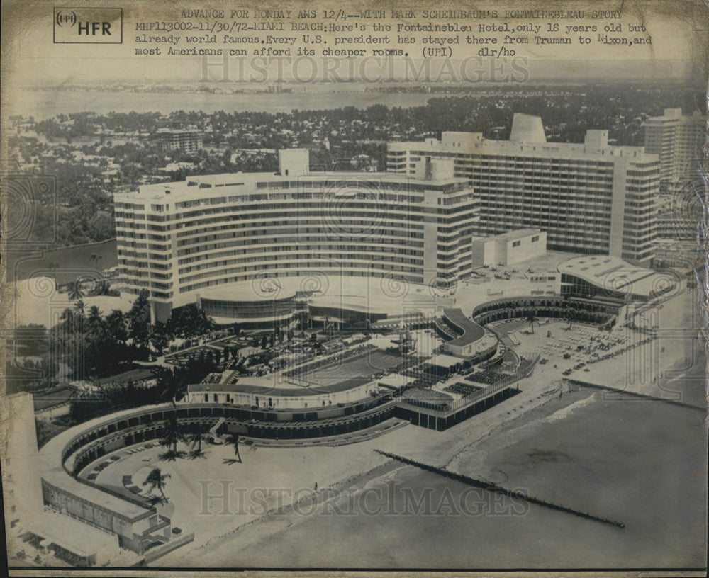 1972 Press Photo Fountainbleu Resort Hotel in Florida - Historic Images