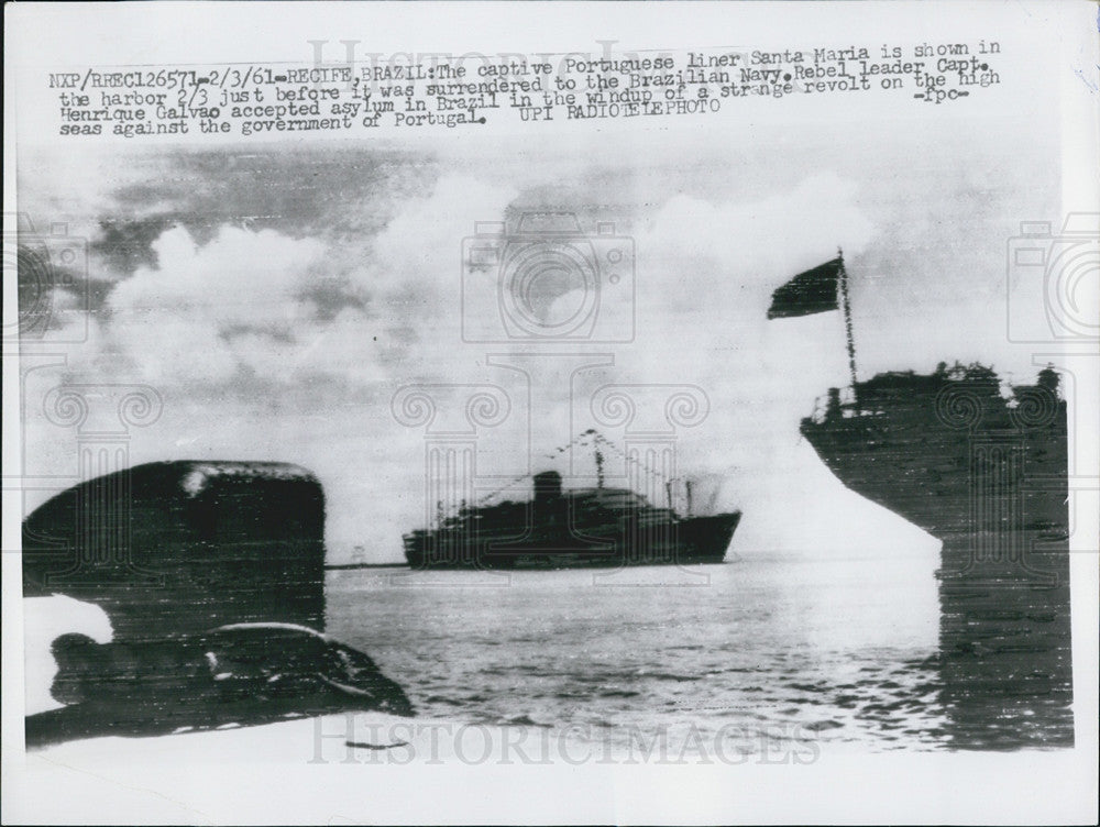 1961 Press Photo Recife Brazil Portuguese liner Santa Maria - Historic Images