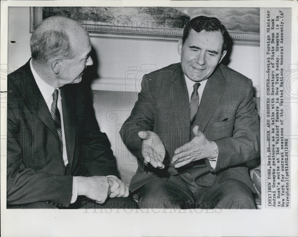 1962 Press Photo Soviet Foreign Min Andrei Gromyko &amp;  Sec of State Dean Rusk - Historic Images