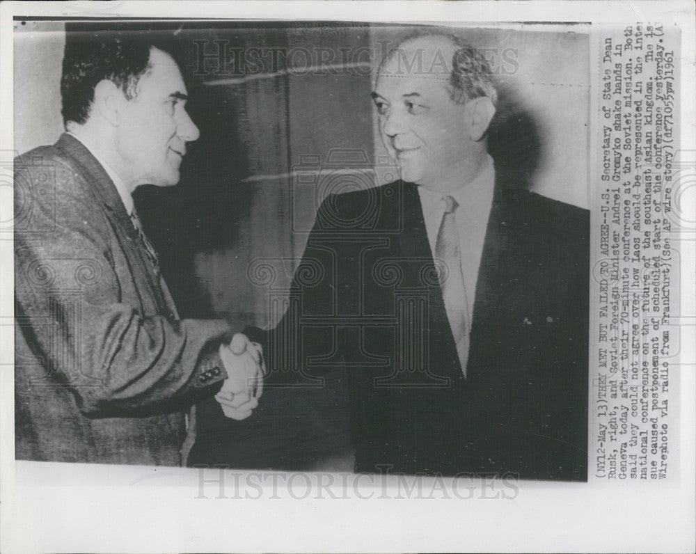 1961 Press Photo Sec of State Dean rusk &amp; Soviet Andrei Gromyko - Historic Images