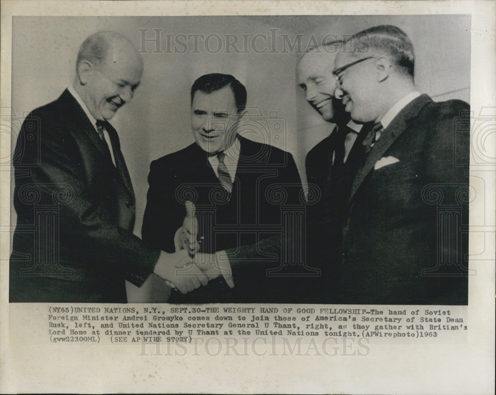 1963 Press Photo Soviet Minister Andrei Gromyko And Secretary Of State Dean Rusk - Historic Images