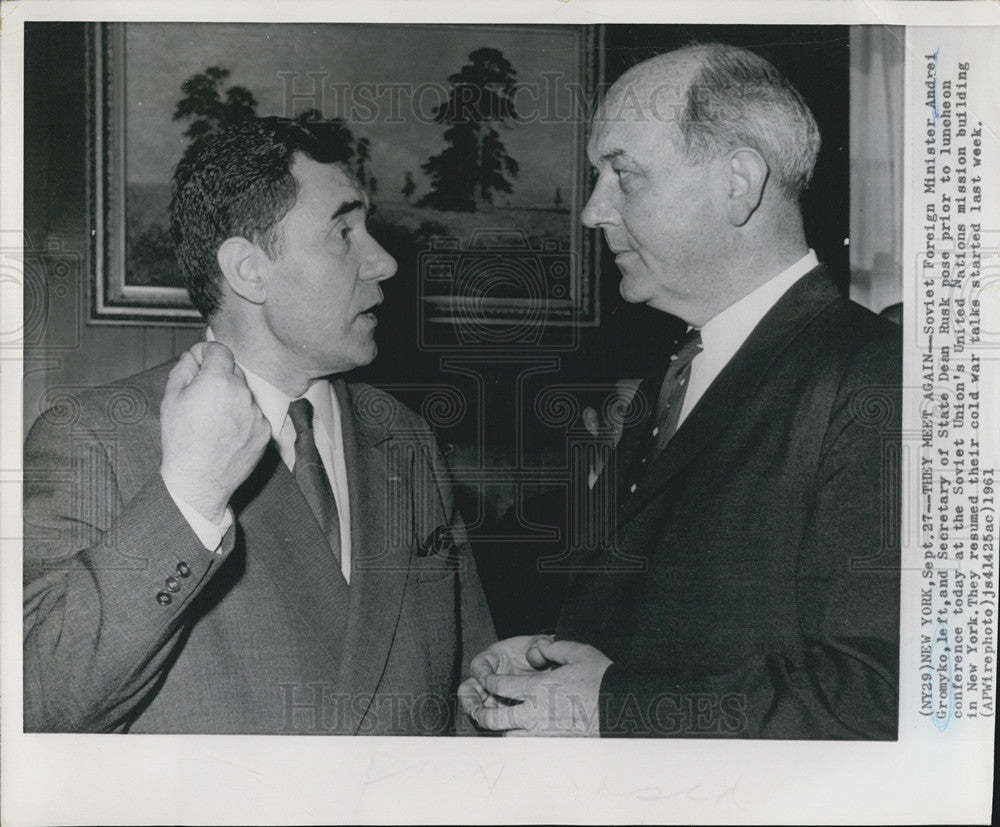 1961 Press Photo Soviet Foreign Minister Andrei Gromyko and Secretary of State - Historic Images