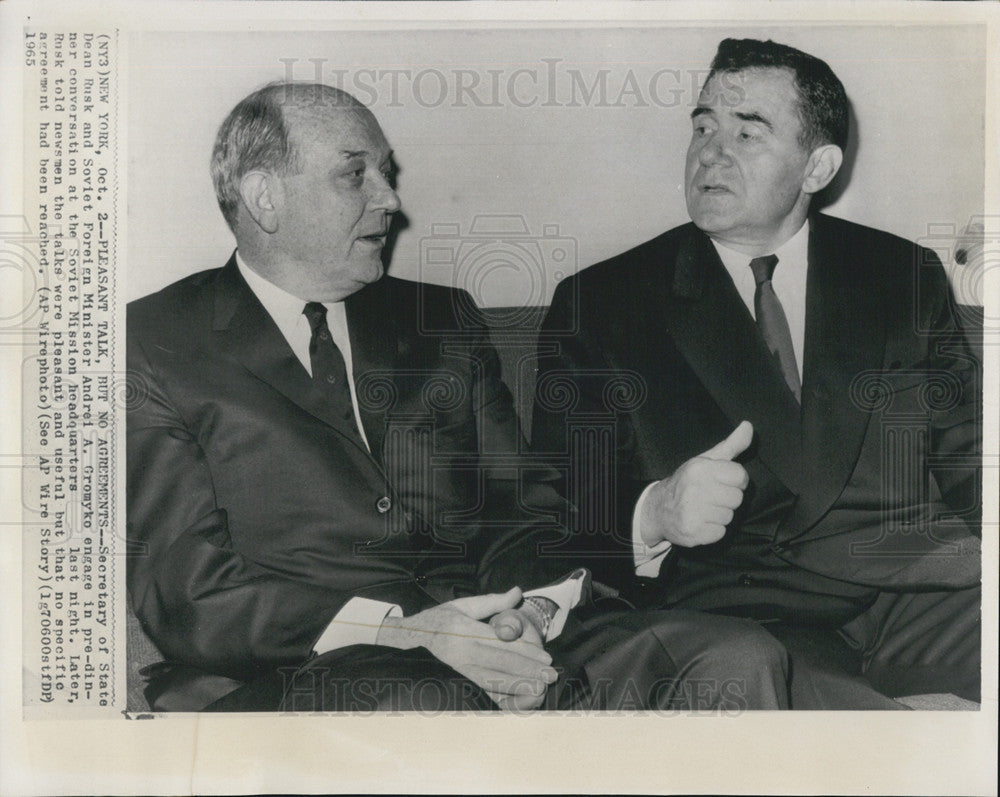 1965 Press Photo Secretary of State Dean Rusk and Soviet Foreign Minister - Historic Images