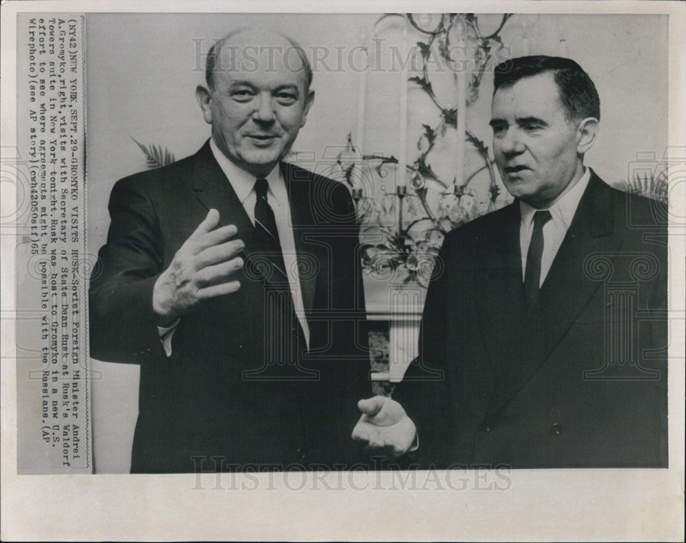 1965 Press Photo Soviet Foreign Minister Andrei Gromyko Secretary of State - Historic Images