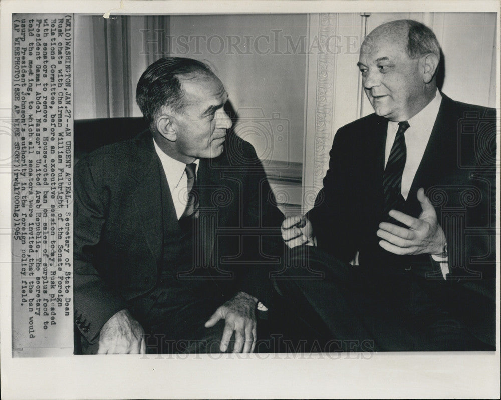 1965 Press Photo Sec of State Dean Rusk &amp; William Fulbright - Historic Images