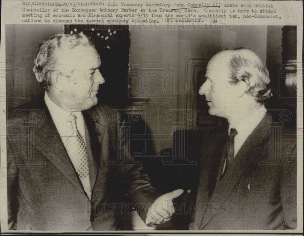 1971 Press Photo US Treasury Secretary John Connally, Chancellor Anthony Barber - Historic Images