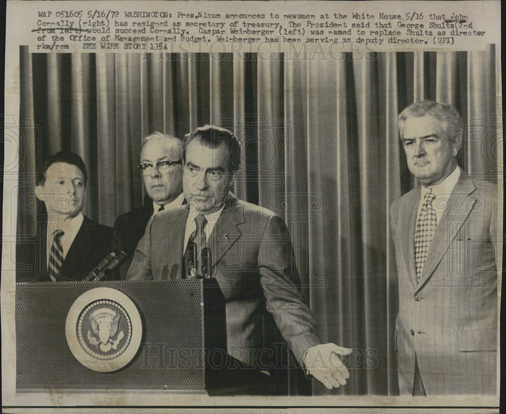 1972 Press Photo President Nixon announces that John Connally has resigned as - Historic Images