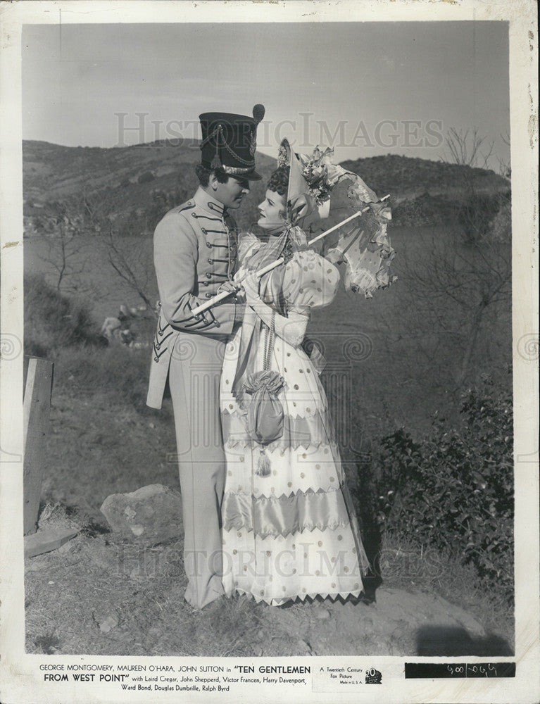 1942 Press Photo George Montgomery &amp; Maureen O&#39;Hara,10 Gentlemen from West Point - Historic Images