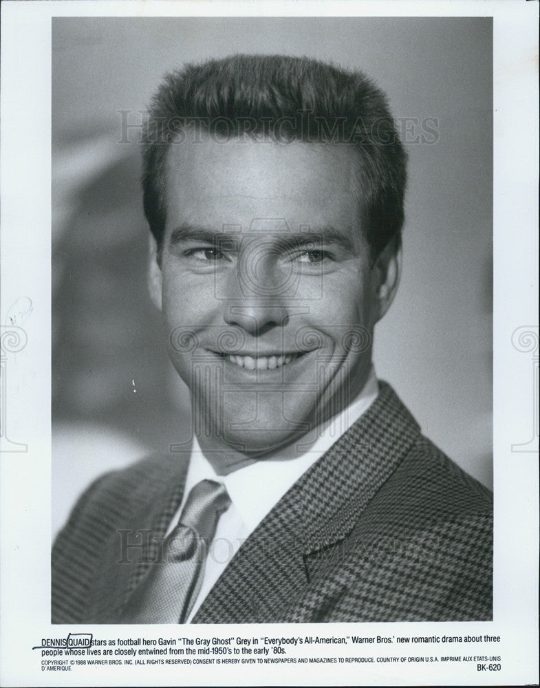 1988 Press Photo Dennis Quaid in &quot;Everybody&#39;s All-American&quot; - Historic Images