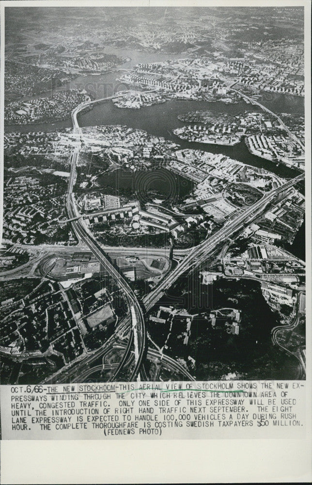 1966 Press Photo Pictured is an aerial view of Stockholm showing the expressways - Historic Images