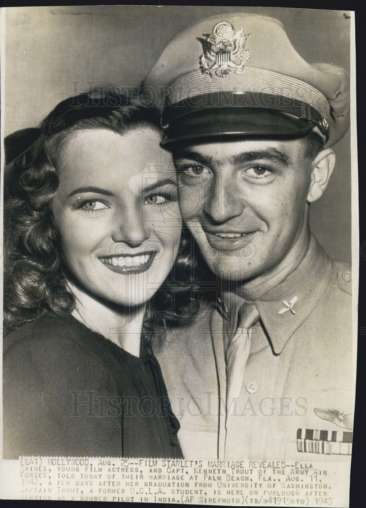 1948 Press Photo Actress Ella Braines and Capt. Kenneth Trout, Army Air Force. - Historic Images