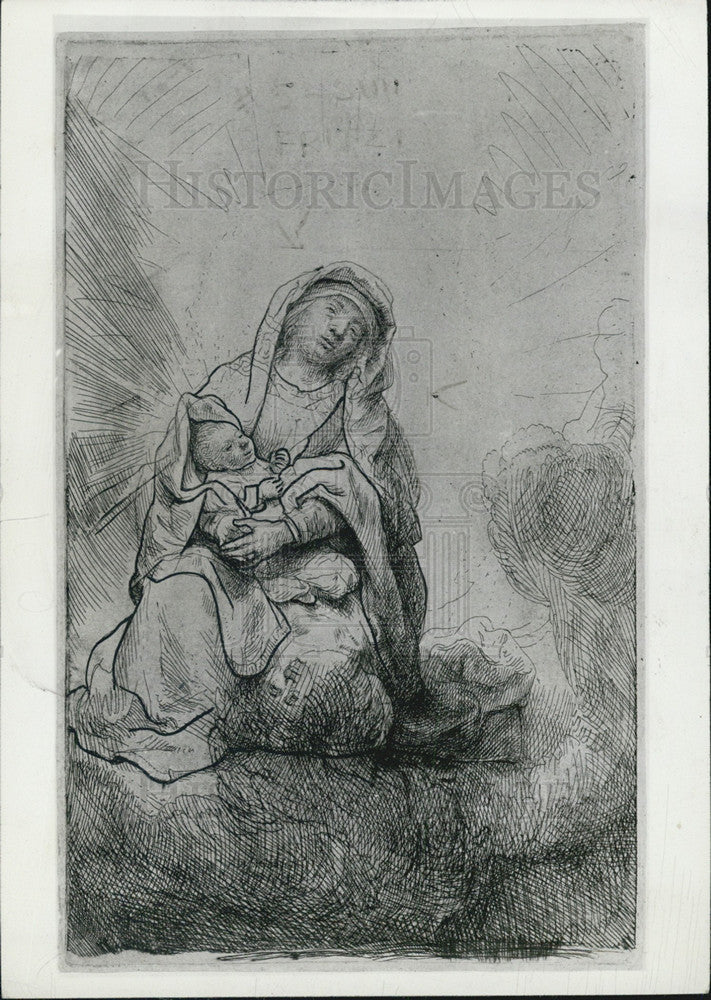 1941 Press Photo &quot;Virgin and Child in the Clouds&quot; by Rembrandt - Historic Images