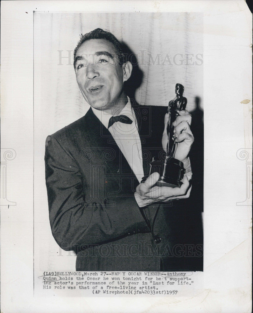 1957 Press Photo Anthony Quinn Oscar supporting actor Lust for Life - Historic Images