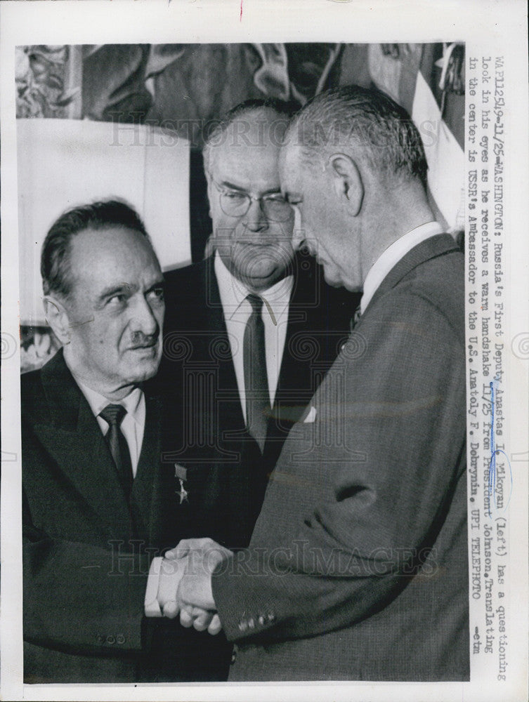 1963 Press Photo Soviet Anastas Mikoyan &amp;President Johnson - Historic Images