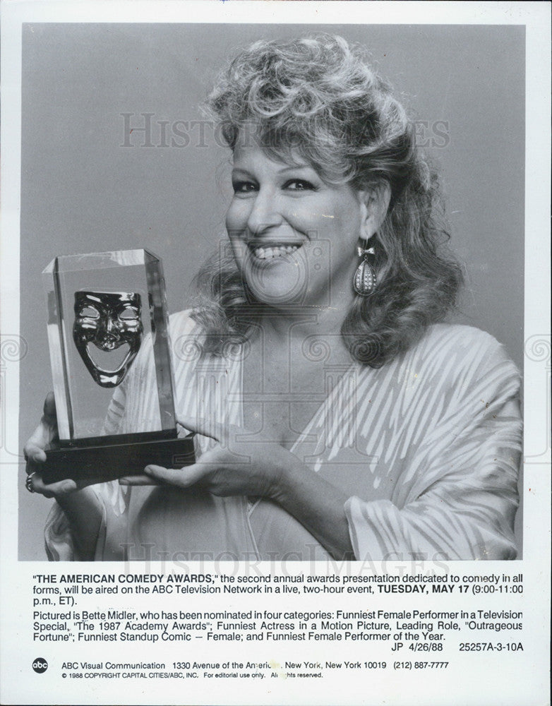 1989 Press Photo Bette Midler, American Comedy Awards - Historic Images