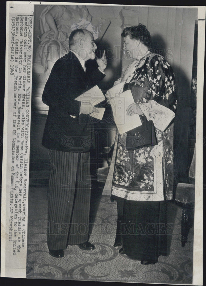 1948 Press Photo Mrs Eleanor Roosevelt &amp; Mr Cassin of the UN - Historic Images