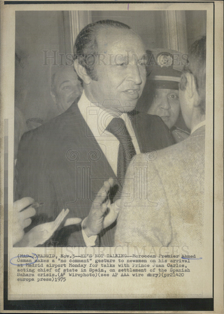 1975 Press Photo Moroccan Premier Osman & Prince Juan Carlos - Historic Images