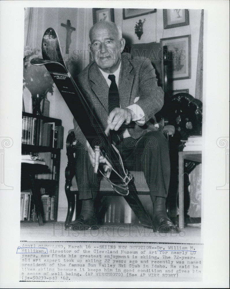 1962 Press Photo Dr William M Milliken and his skis - Historic Images