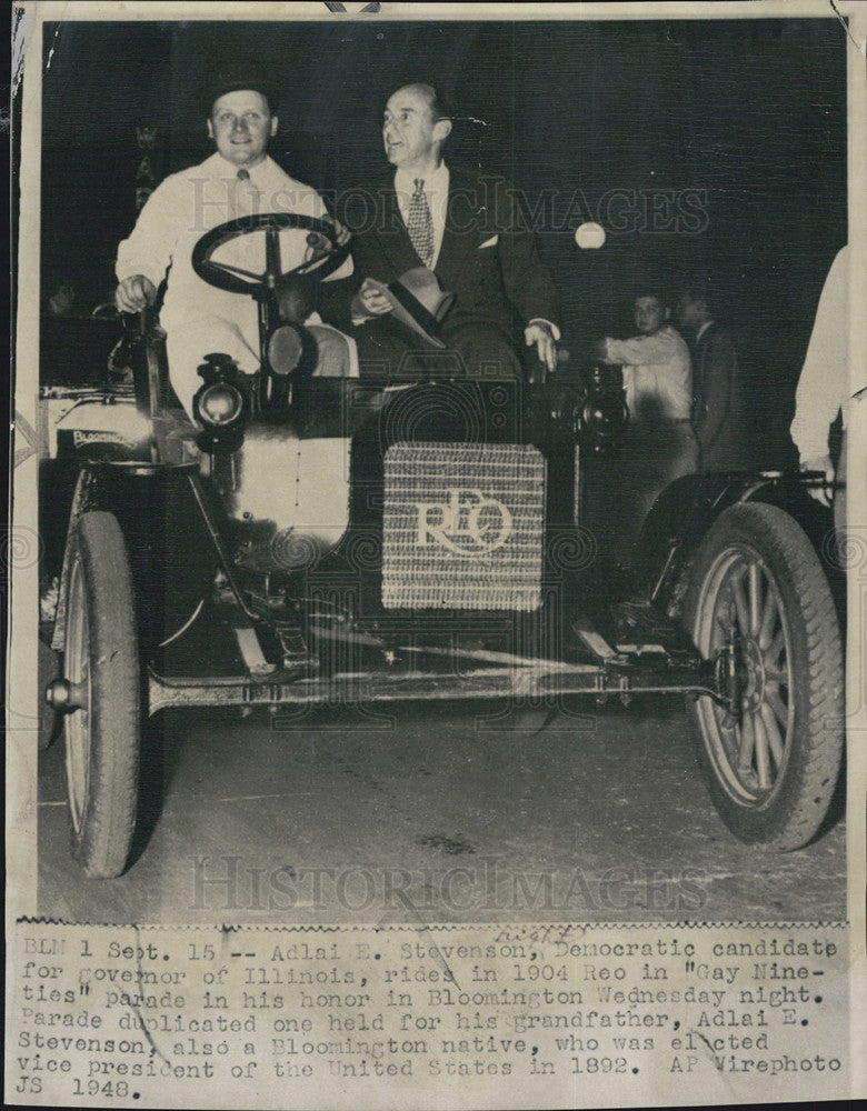 1948 Press Photo Adlai E Stevenson,Dem candidate for Pres in aparade - Historic Images