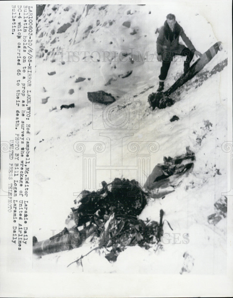 1955 Press Photo Mirror Lake Wyoming United Airlines DC4 - Historic Images