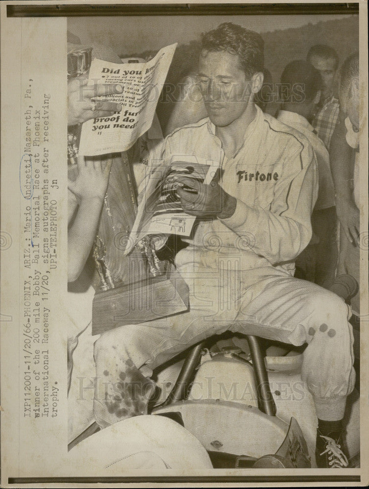 1966 Press Photo Mario Andretti won the 200-mile Bobby Ball Memorial Race - Historic Images