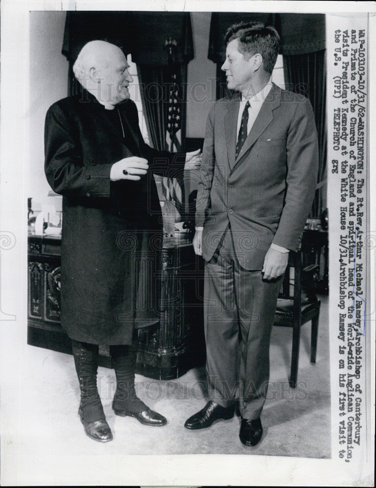 1962 Press Photo Rev.  Arthur Ramsey &amp; President  Kennedy at white House. - Historic Images