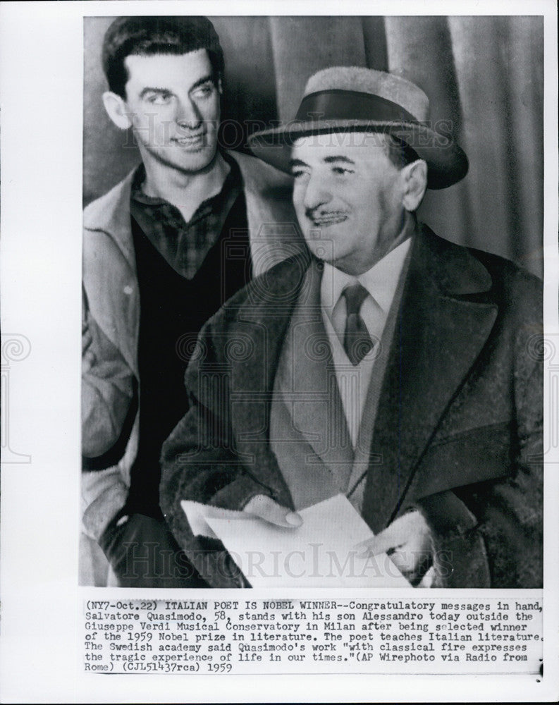 1959 Press Photo Salvatore Quasimodo w/ son Alessandro - Historic Images