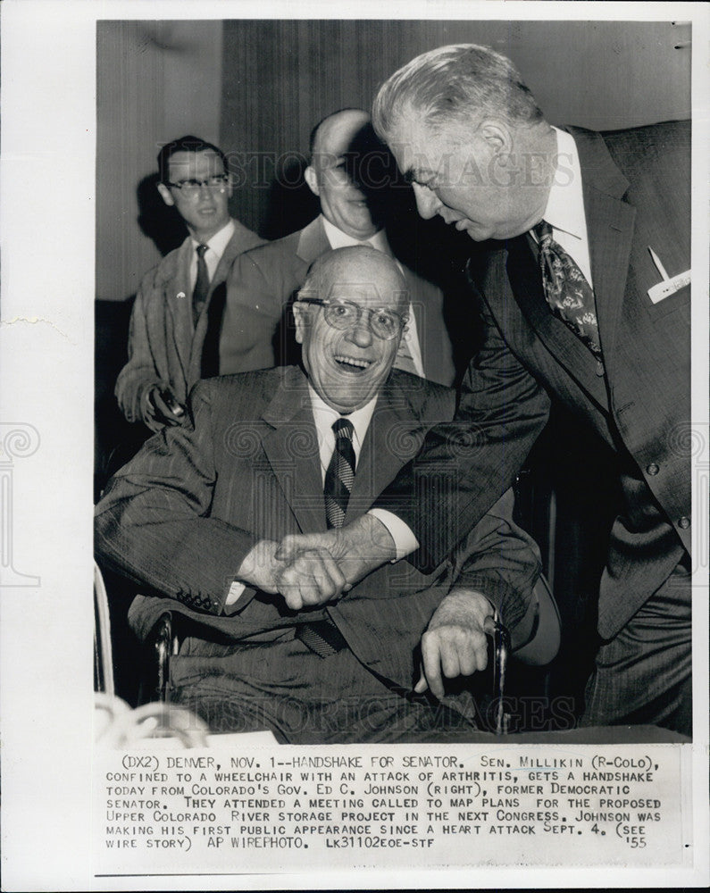 1955 Press Photo Sen. Millikin and Colorado Gov. Ed C. Johnson - Historic Images