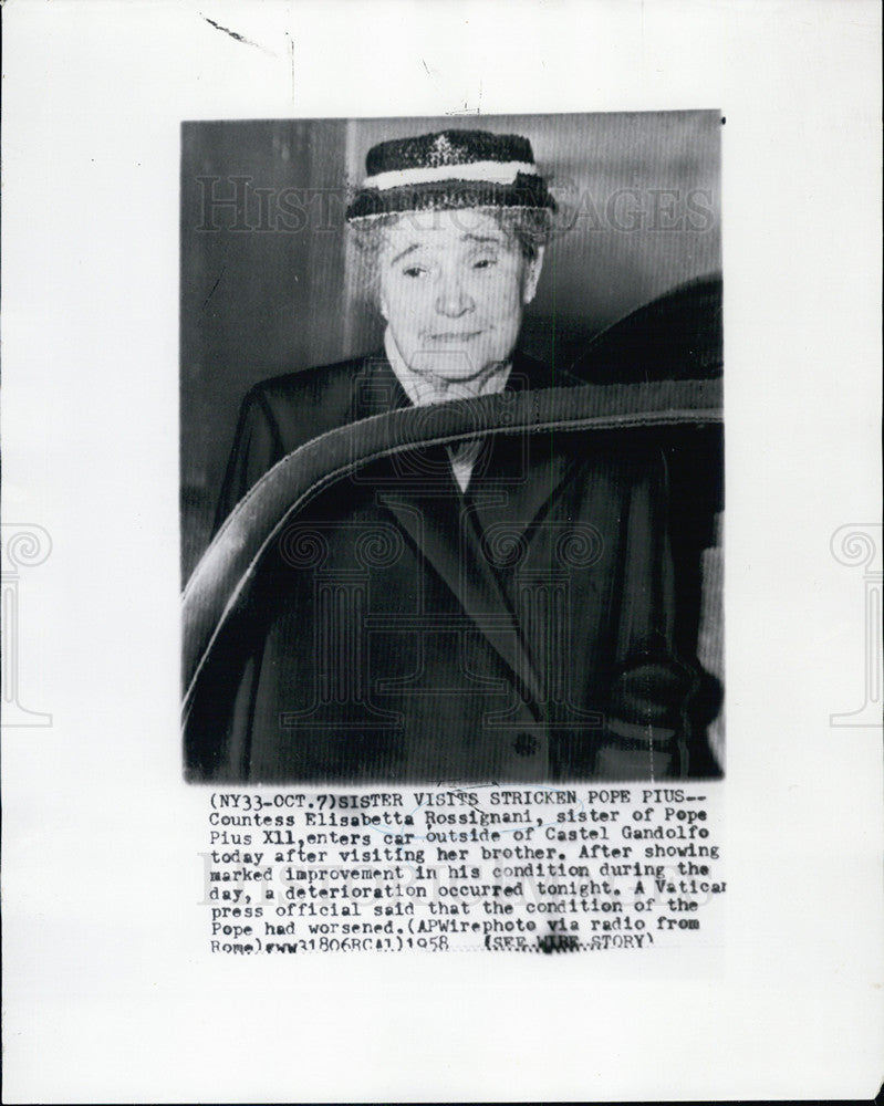 1958 Press Photo Countess Elisabetta Rossignani, sister of Pope Pius XII. - Historic Images