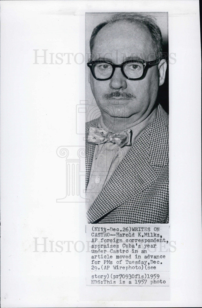 1957 Press Photo Harold Milks AP foreign correspondent appraises Cuba&#39;s year under Castro - Historic Images