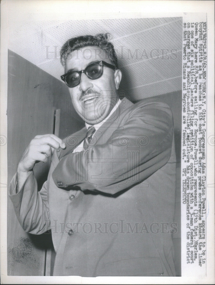 1962 Press Photo New York City congressman Adam Clayton Powell - Historic Images