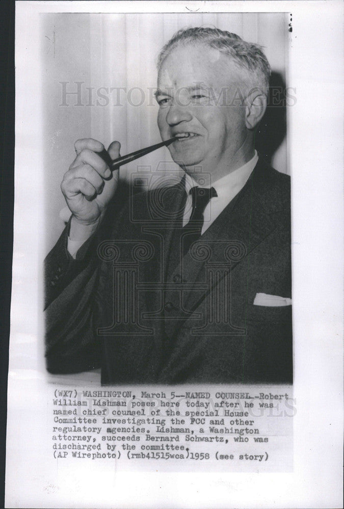 1958 Press Photo Robert William Lishman, chief counsel of House 
investigating - Historic Images