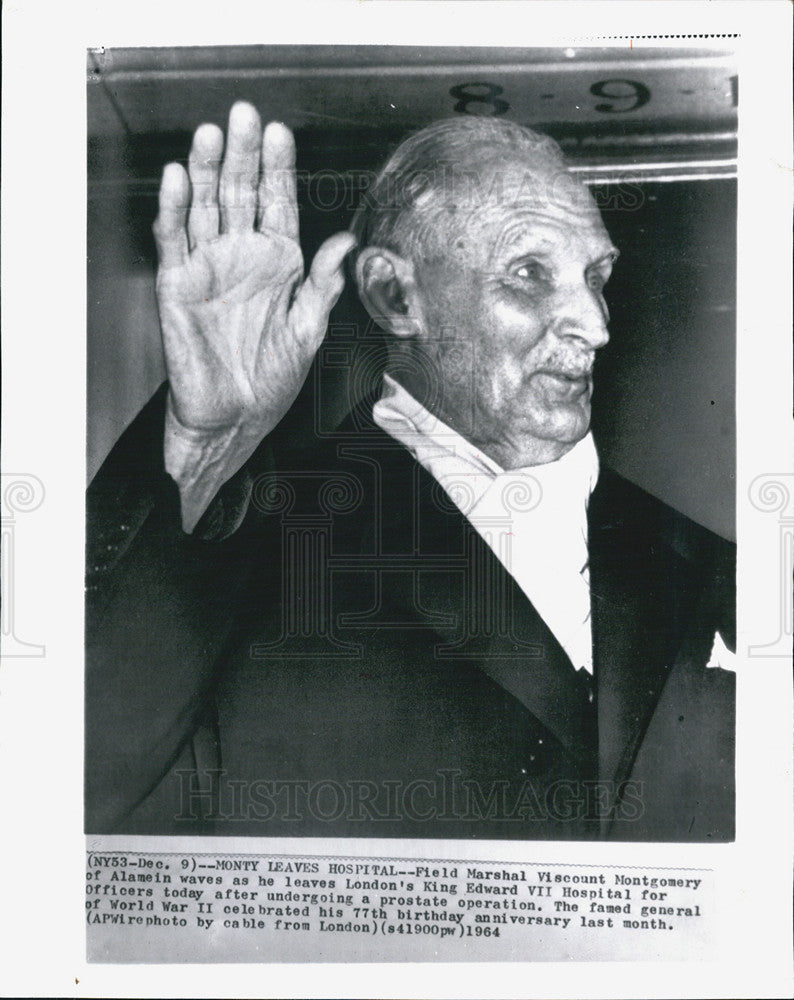 1964 Press Photo Field Marshal Viscount Montgomery Leaves Hospital  WWII General - Historic Images