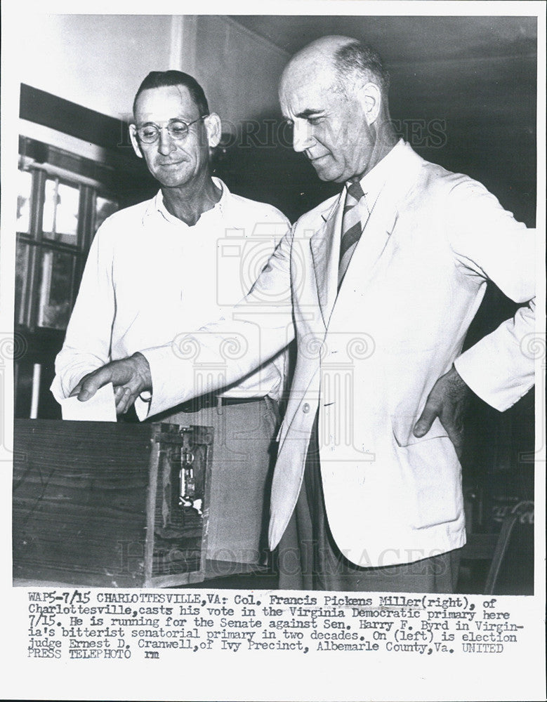 Press Photo Col. Francis Pickens and judge Ernest D. Cranwell cast vote in - Historic Images