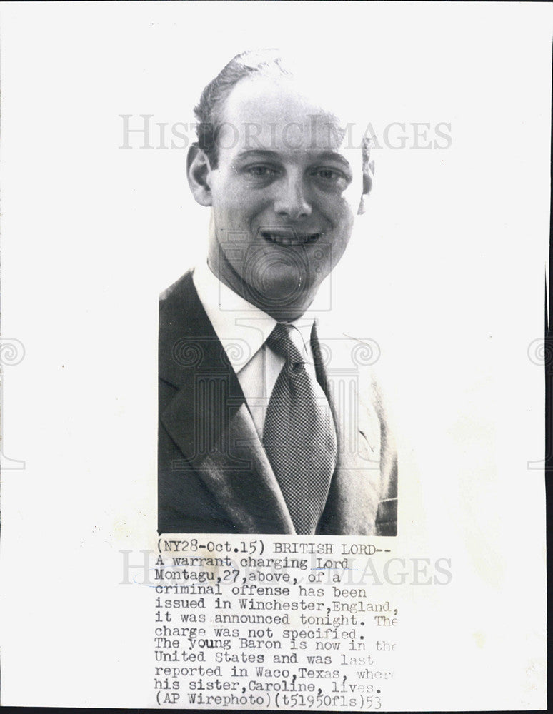 1953 Press Photo Lord Montagu Charged With Criminal Offense Winchester England - Historic Images