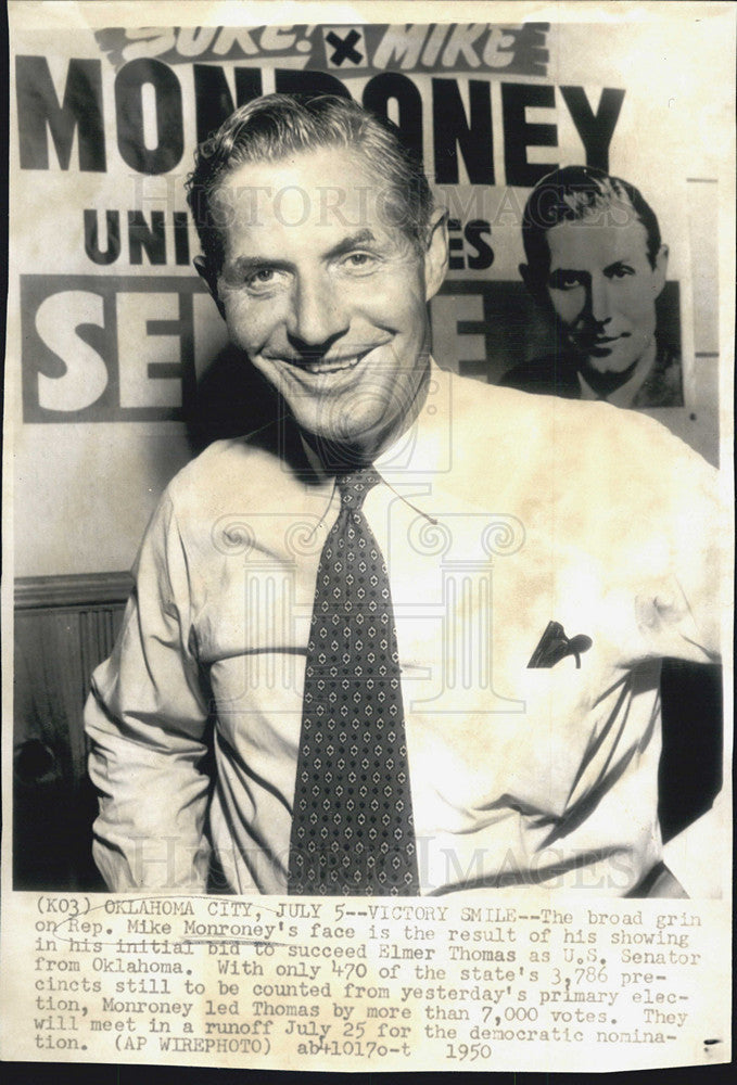 1950 Press Photo Rep Mike Monroney Succeed Elmer Thomas as Senator of Oklahoma - Historic Images